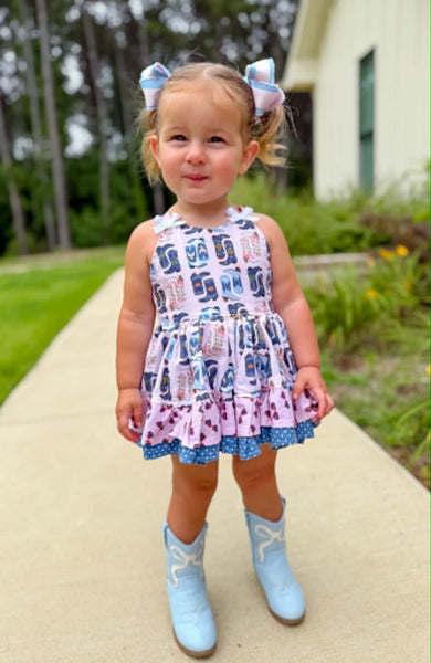 Cowgirl Boots Dress or Skirted Romper