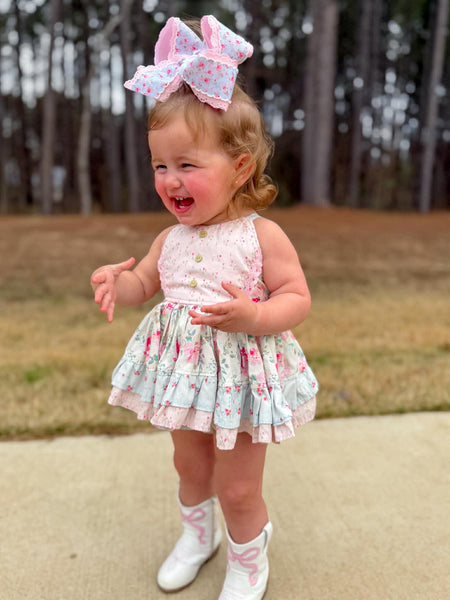 Flowers and Lace Skirted Romper or Dress