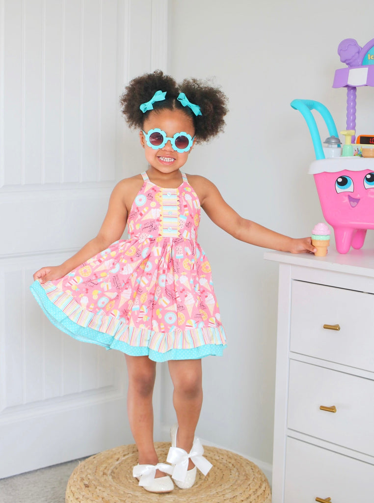 rare editions ice cream dress Rare Editions Girls Sz. 5 Seersucker Tiered Ice Cream Cone Summer Dress