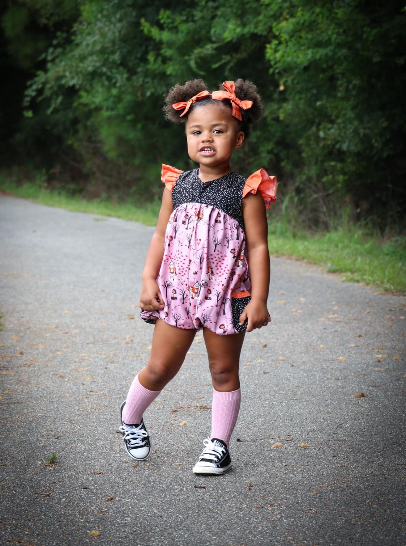 Pink Haunted House Pocket Romper